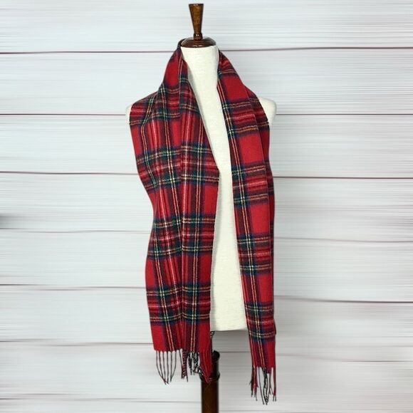 James Pringle Weavers Wool Scarf Red Tartan Men’s Women’s - Picture 4 of 9